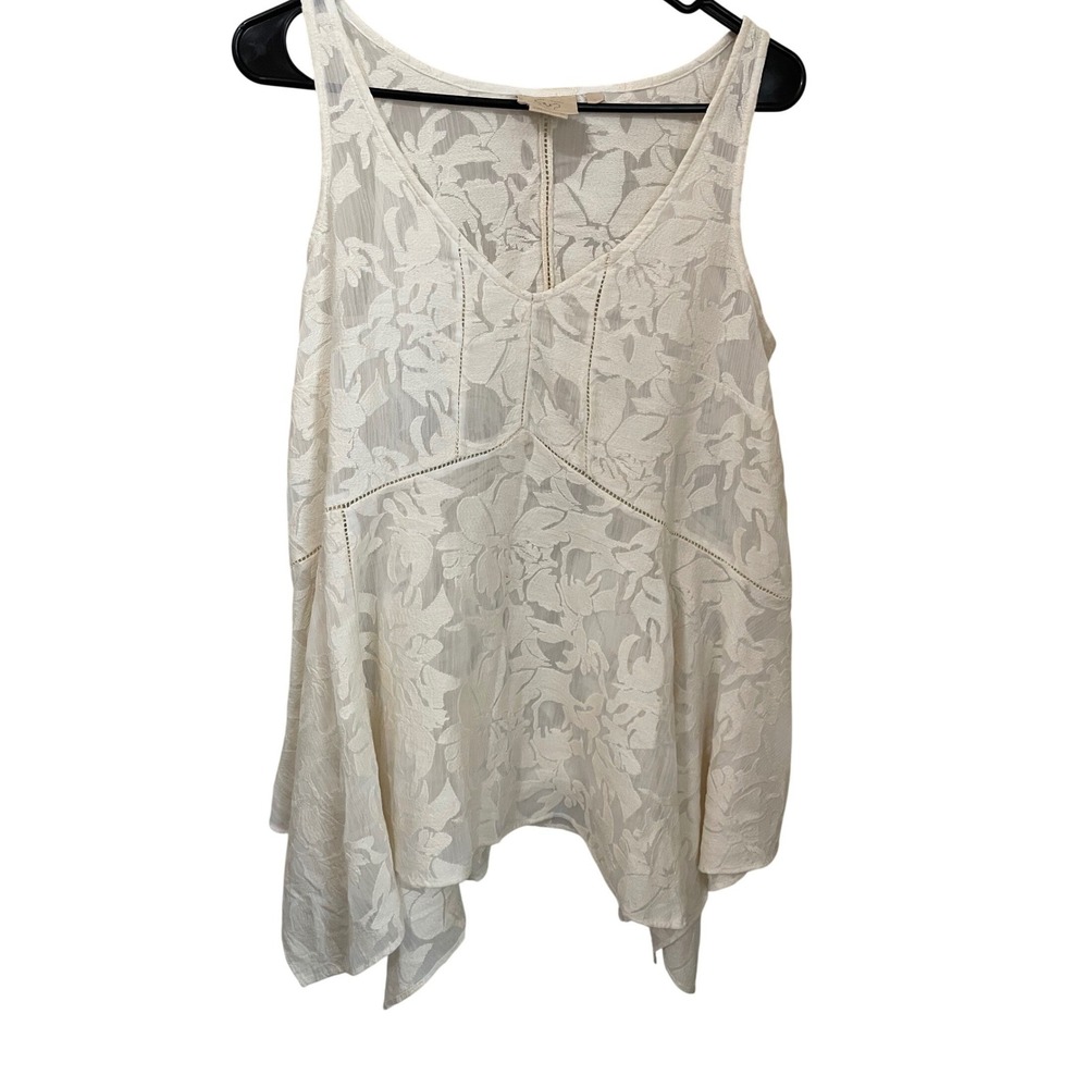 Vanessa Virginia Anthropologie Cream Floral Handkerchief Hem Lace Tunic Size S